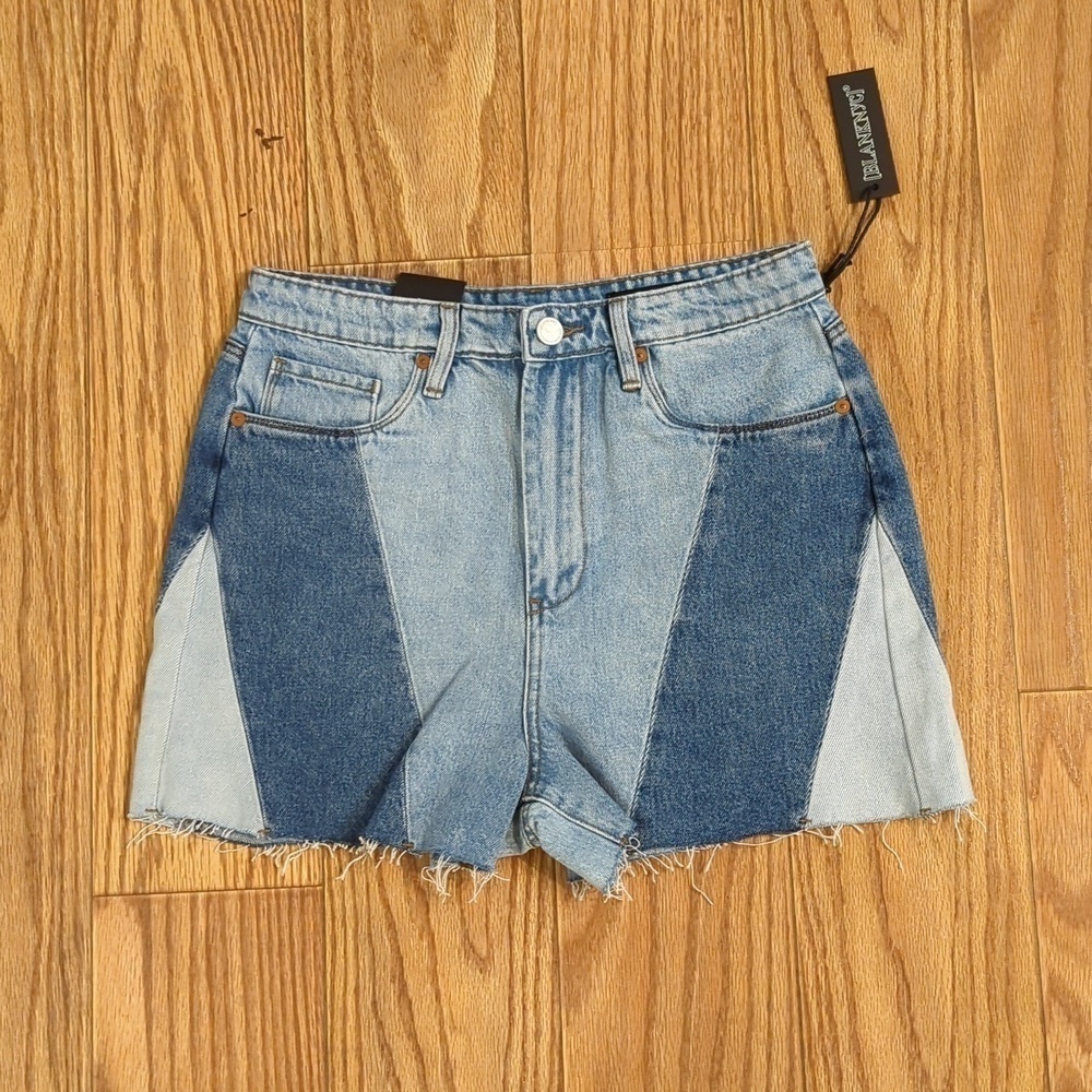 Blank NYC The Reeve denim shorts high-rise colorblock 100% cotton size 29" NEW